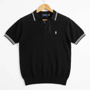 Luxe Textured Knit Skipper Polo (Black)