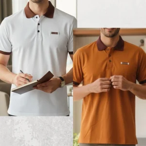 ২ পিস প্রিমিয়াম কোয়ালিটি POLO SHIRT Button (White & Eit)
