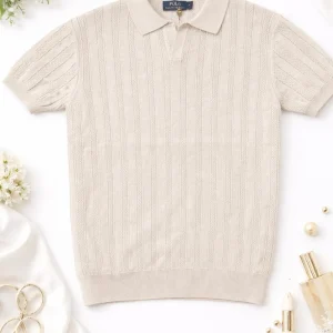 Vertical Striped Regular Polo Shirt (White)