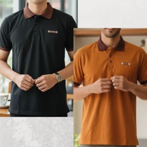 ২ পিস প্রিমিয়াম কোয়ালিটি POLO SHIRT Button (Black & Eit)