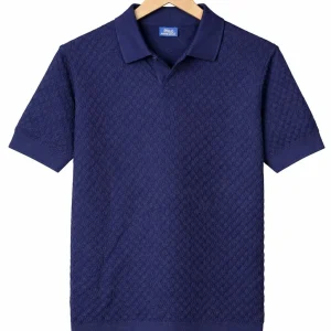 Luxe Textured Polo T-Shirt (Navy Blue)