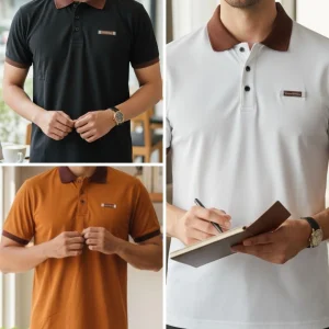 ৩ পিস প্রিমিয়াম কোয়ালিটি POLO SHIRT Button (White,Black & Eit)
