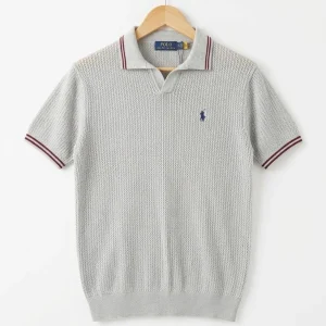 Luxe Textured Knit Skipper Polo (Grey)
