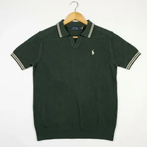 Luxe Textured Knit Skipper Polo (Green)