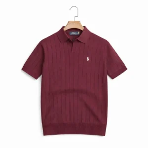 Vertical Striped Regular Polo Shirt (Maroon)