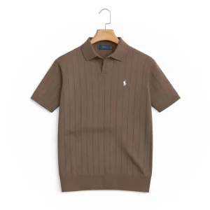 Vertical Striped Regular Polo Shirt (Chocolate Brown)
