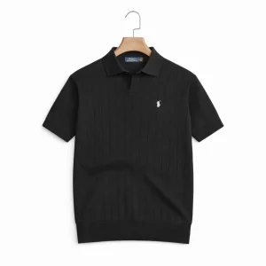 Vertical Striped Regular Polo Shirt (Black)