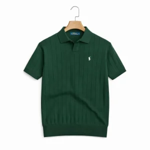 Vertical Striped Regular Polo Shirt (Green)