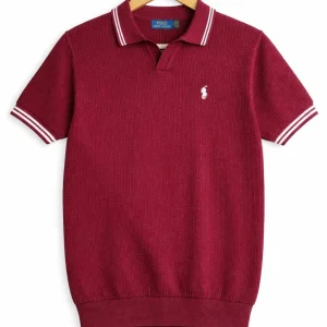 Luxe Textured Knit Skipper Polo (Maroon)