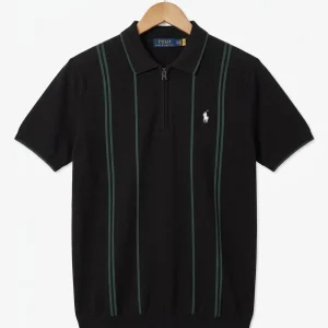 Vertical Striped Regular Polo Shirt (Black with Green)